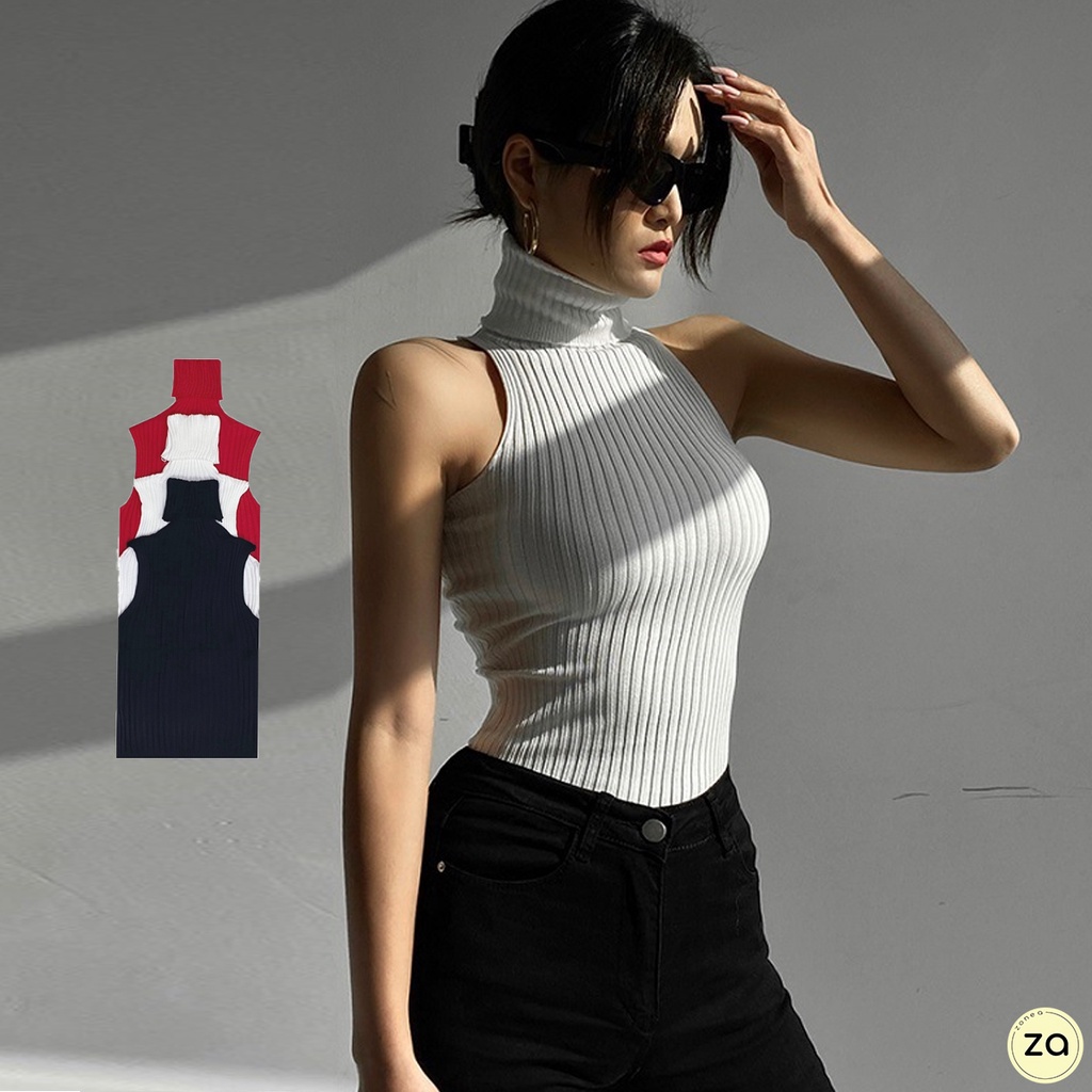 HOT SALE เสื้อไหมพรมคอเต่าแขนกุดสโลป ผ้ายืดได้เยอะตามตัว 3 สี