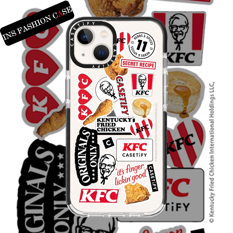 Casetify X KFC STICKER เคสโทรศัพท์มือถือนิ่ม แบบใส ขอบสีดํา กันกระแทก สําหรับ iPhone 14 13 12 11 Pro MAX IX XS MAX XR 6 6s 7 8 Plus