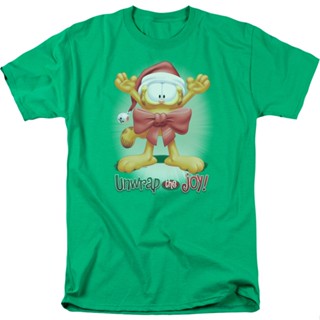 Unwrap The Joy Garfield T-Shirt เสื้อยืดผู้ชาย เสื้อคู่วินเทจ เสื้อสีขาว เสือยืดผู้ชาย