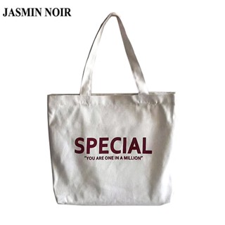 Jasmin NOIR กระเป๋าสะพายไหล่ กระเป๋าถือ ผ้าแคนวาส ขนาดใหญ่ พิมพ์ลายตัวอักษร แบบเรียบง่าย สําหรับสตรี