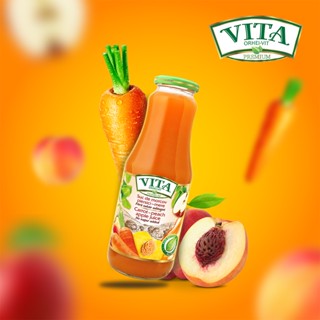 VITA Carrot peach apple Juice no sugar added น้ำแครอท พีช แอปเปิ้ล 1 ลิตร