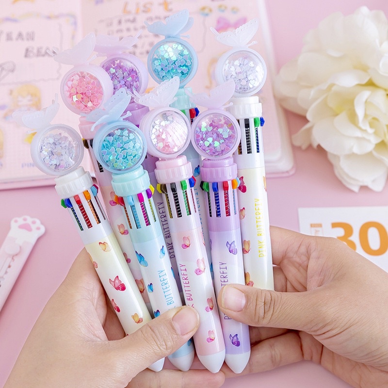 🦋ปากกาลูกลื่น10สี มีหลากสี สีสดใส ลายการ์ตูนน่ารัก 🦄🐱🐰 - รูปที่ 2