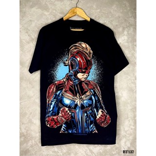 Captainmarvelเสื้อยืดสีดำสกรีนลายBT137