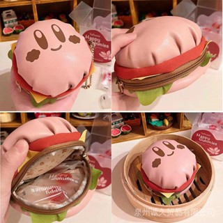 กระเป๋าสตางค์ กระเป๋าใส่เหรียญ แบบนิ่ม แบบพกพา ลายการ์ตูนอนิเมะ Kirby Hamburger Kawaii เหมาะกับของขวัญวันหยุดกลางแจ้ง สําหรับเด็กผู้หญิง