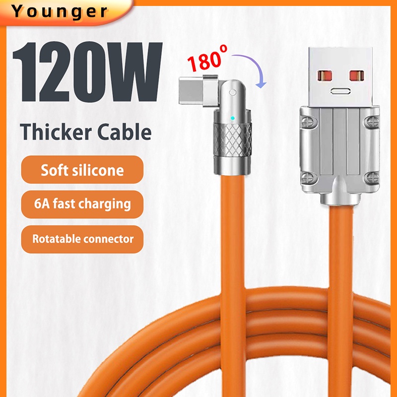 Cables, Chargers & Converters 88 บาท 180°สายชาร์จ โลหะผสมสังกะสี 120W 6A หมุนได้ สําหรับ Type C i-phone Android Micro Data Line Mobile & Gadgets