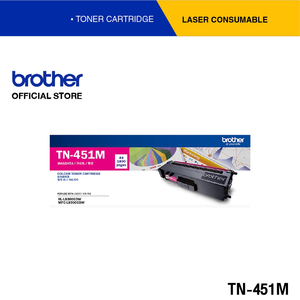 Brother TN-451M ตลับผงหมึก (โทนเนอร์) สีชมพู สำหรับรุ่น HL-L8260CDN, HL-L8360CDW, MFC-L8690CDW, MFC-