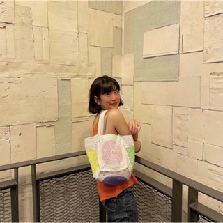 sreepp - double dot (pastel tone) กระเป๋าถักทรงtote bag ลายจุด