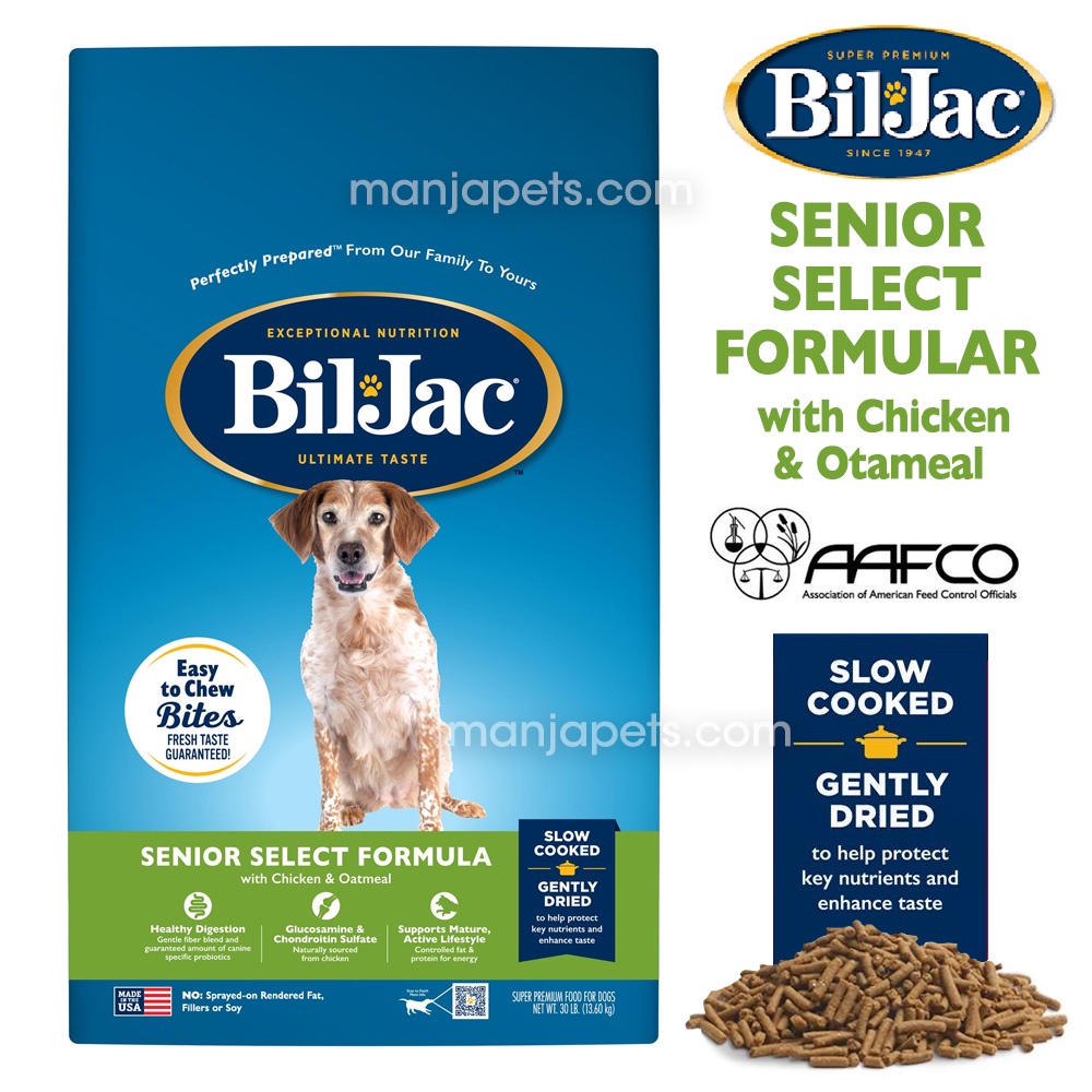 บรรจุภัณฑ์ล่าสุด!Bil Jac Senior Select Formula Chicken & Oatmeal Dog Food, 30LB [MADE in the USA]