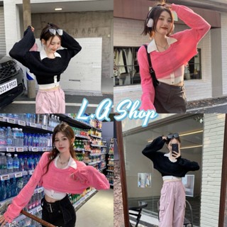 L.A Shop พร้อมส่ง  เสื้อคลุมไหมพรม+เสื้อคล้องคอ คอปกน่ารักสีคิ้วใส่สบาย "0879+0879-1"