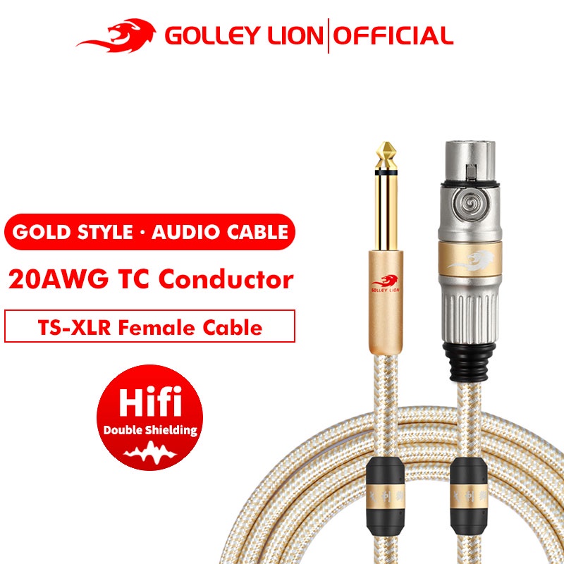 Golley LION สายเคเบิลเสียงโมโน TS (1/4 นิ้ว) ตัวผู้ เป็น XLR ตัวเมีย 6.35 มม. สําหรับลําโพง เครื่องขยายเสียงเบส