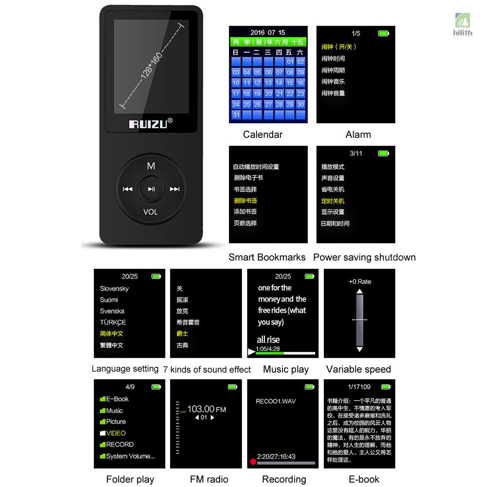 Hilith) RUIZU X02 เครื่องเล่น MP3 MP4 8GB 1.8 นิ้ว การ์ด TF วิทยุ FM บันทึก E-book เวลา ปฏิทิน #8
