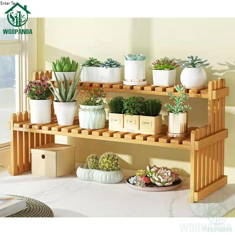 Woodpanda ชั้นวางกระถางต้นไม้ ชั้นวางของ มีรั้วกั้น สไตล์มินิมอลชั้นวางแคนตัสสามารถวางต้นไม้ได้เยอะ