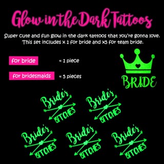 สติ๊กเกอร์แทททูเรืองแสง ปาร์ตี้สละโสด Hen Party Glow in the Dark Tattoo (6 pcs) - Set 3