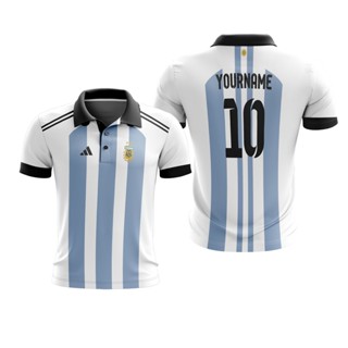  เสื้อโปโลแขนสั้น พิมพ์ลาย Argentina Home World Cup 2022 แบบกําหนดเอง