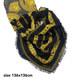 Versace Scarf ผ้าพันคอ เวอร์ซาเช่ ของแท้ สีดำ ลายโซ่ทอง unisex ใช้ คลุมไหล่ พันคอ ได้ ผ้าพันคอ แบรนด์เนม ของขวัญ