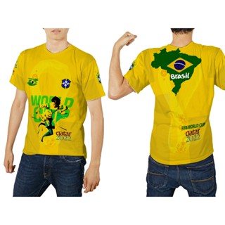 เสื้อกีฬาแขนสั้น ลายทีมฟุตบอลโลก BRAZIL 2022