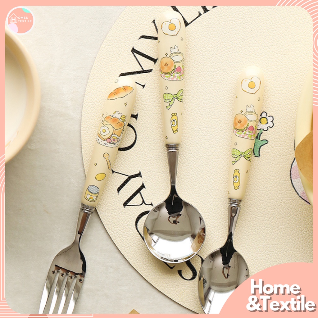 【พร้อมส่ง】ชุดช้อนส้อม Momo rabbit แต่งลายขนมปังฝรั่งเศส สไตล์ญี่ปุ่น