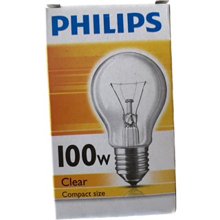 หลอดกลมใส หลอดไฟ 100W Clear แสงวอร์ม Compact size Philips หลอดไส้100วัตต์ หลอดใส ฟิลิปส์ ขั้วเกลียว E27 สินค้าพร้อมส่ง