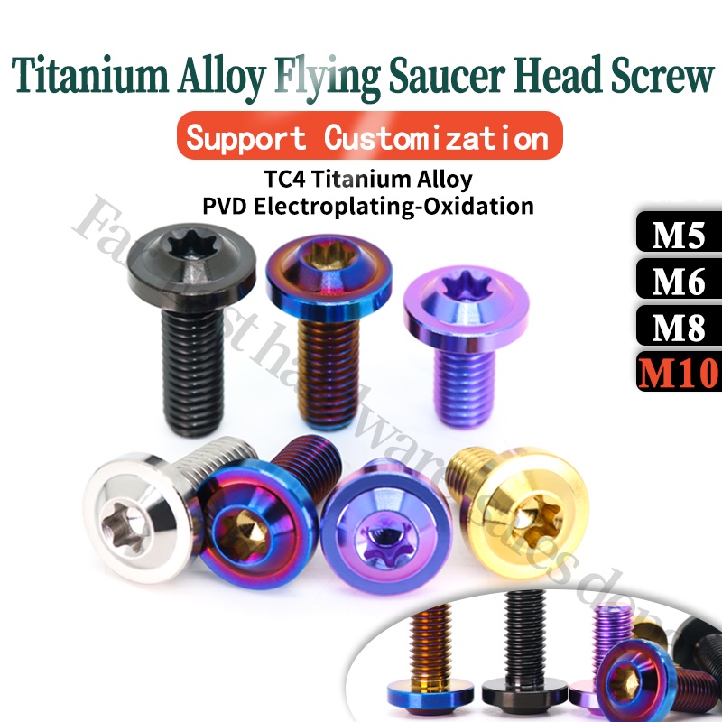 TC4 สกรูหัวแผ่นไทเทเนียม M5 M6 M8 M10 Torx Flying Saucer ความยาว 10–40 มม. 64 รุ่น