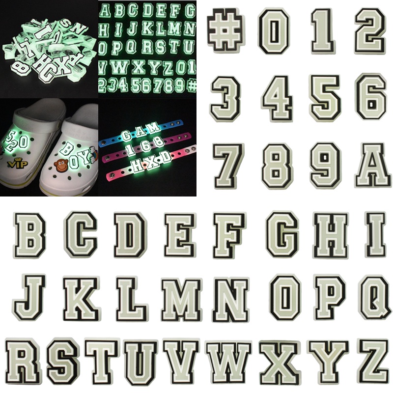 Jibbit Luminous 0-9 หลุมรองเท ้ า Charms อุปกรณ ์ เสริม AZ ตัวอักษรตกแต ่ ง Charms ของขวัญสําหรับ Croc