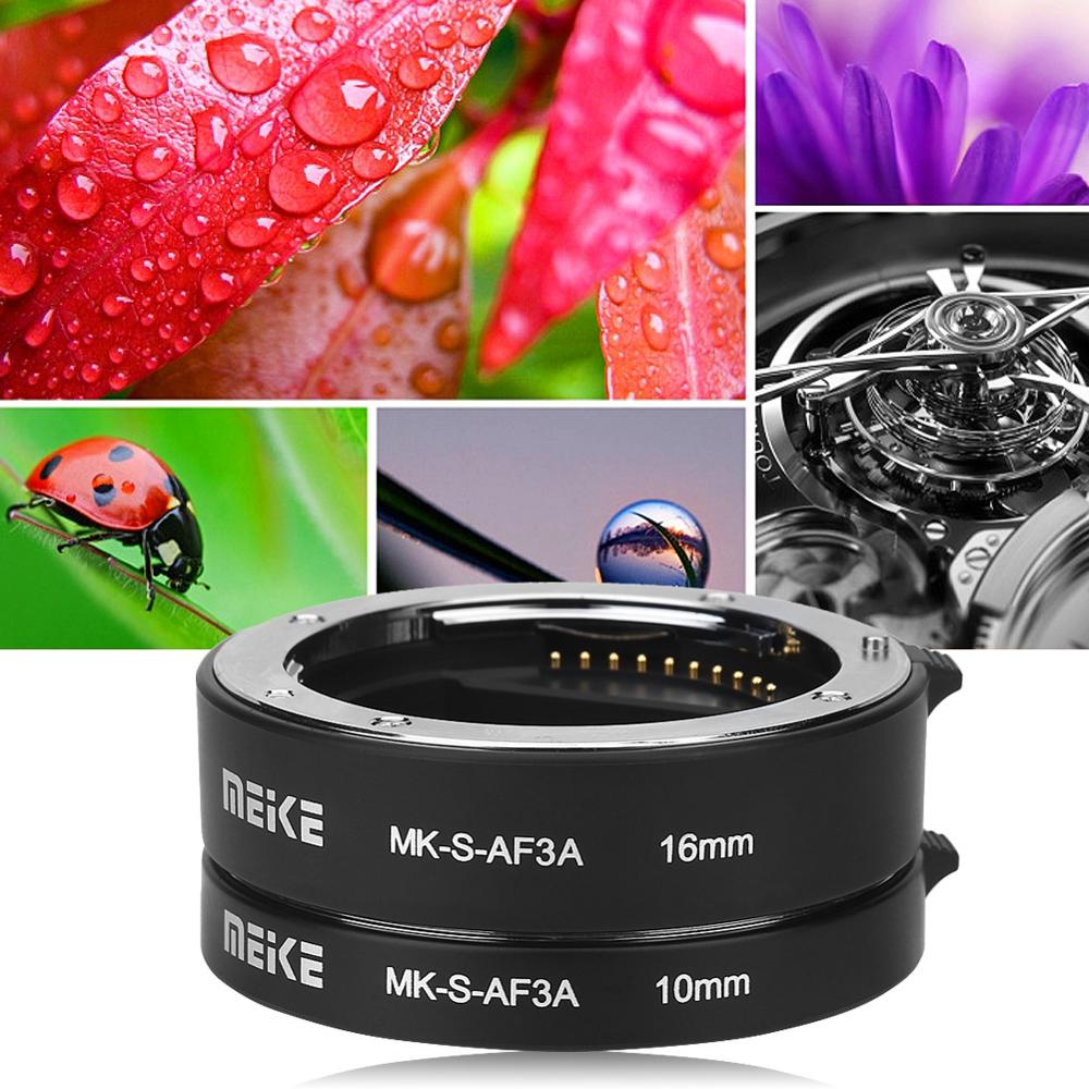 Meike MK-S-AF3A Auto Focus Macro Extension Tube 10 มม.16 มม.สําหรับ Sony E-Mount FE-Mount A7 NEX-F3 NEX-6 NEX-7 NEX-5T A6300 A6500