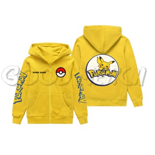 เสื้อแจ็กเก็ตกันหนาว มีฮู้ด ลายการ์ตูนโปเกม่อน PIKACHU สําหรับเด็ก