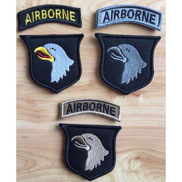 Hook และ LOOP แพทช์ AIRBORNE Eagle เย็บปักถักร้อยทหารยุทธวิธี Badge Applique สําหรับกระเป๋าเดินทางTag กระเป๋าเป้สะพายหลัง