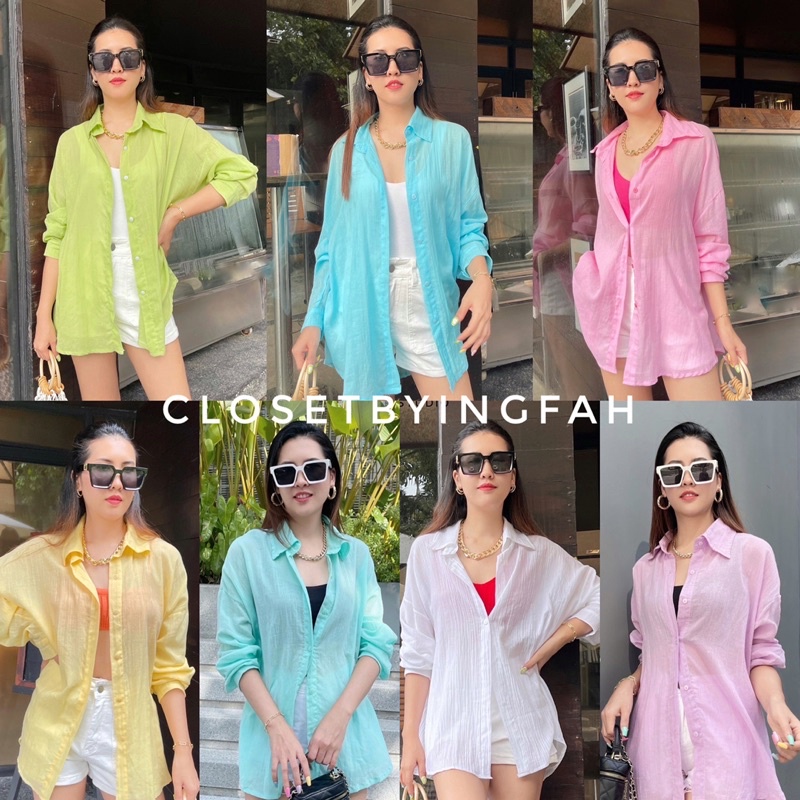 beach shirt เสื้อเขิ้ตแขนยาว ใส่คลุม ใส่ไปทะเล ดีไซต์ปกเชิ้ต เชิ้ตผ้าลาลู shirt