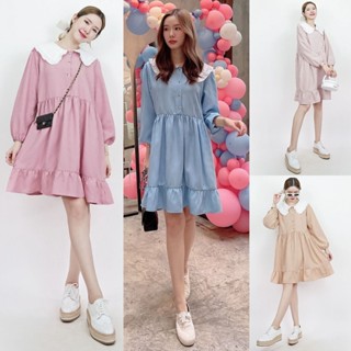 ส่งฟรี ไม่ต้องโค้ด 🚚 แดงอิฐ/น้ำตาล/ชมพู/ฟ้า 🍿 SLYQ PARFAIT COLLAR STRIPE OVERSIZED DRESS ชุดเดรสโอเวอร์ไซส์ลายทาง