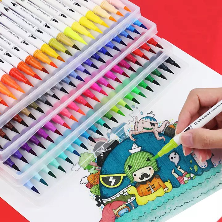 ชุดเครื่องเขียน ปากกามาร์กเกอร์ ไฮไลท์สองหัว 12 24 36 48 60 80 100 สี สําหรับวาดภาพระบายสีน้ํา ศิลปะ การประดิษฐ์ตัวอักษร ย้อนกลับไปโรงเรียน