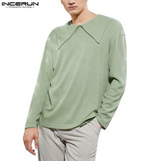 Incerun เสื้อกันหนาว คอปก แขนยาว ผ้าถัก สีพื้น ฤดูใบไม้ร่วง สําหรับผู้ชาย