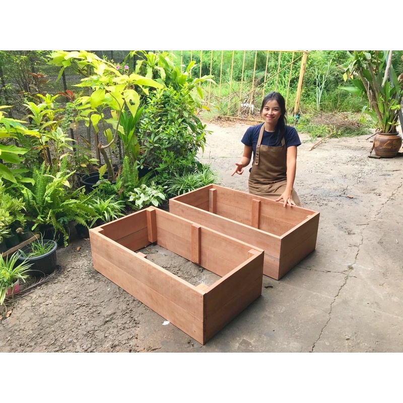 กระบะปลูกผัก ยอดนิยม ทำจากไม้แท้ ทนแดด ทนฝน