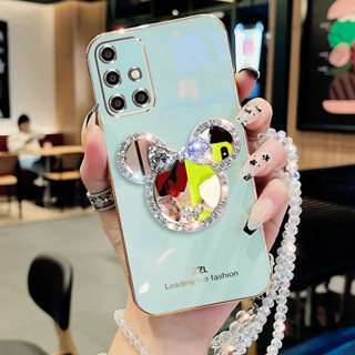 เคส Samsung A71 A51 A31 A30 A50S A10 A20 S เคสโทรศัพท์มือถือ ลายการ์ตูนมิกกี้เมาส์ พร้อมกระจกแต่งหน้า และสายคล้องมือ สําหรับ