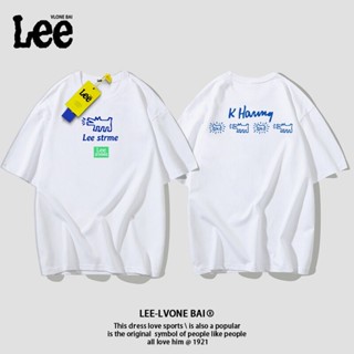 ใหม่ เสื้อยืดแขนสั้น ผ้าฝ้าย พิมพ์ลายตัวอักษร Lee เรียบง่าย สําหรับผู้ชาย และผู้หญิง t-shirt