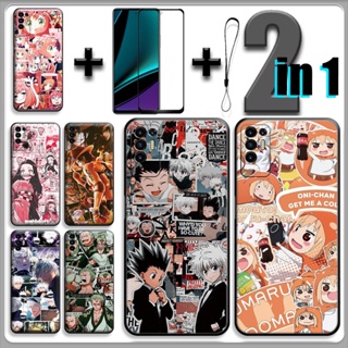 2 IN 1 เคสเซรามิค กันรอยหน้าจอ พร้อมกระจกนิรภัย ลายการ์ตูนอนิเมะ สําหรับ Tecno Pova 2