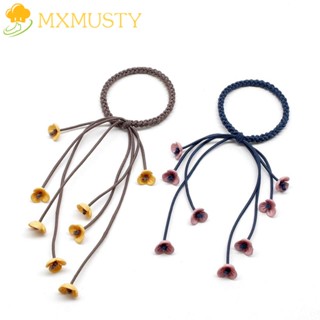 Mxmusty ยางรัดผมแฮนด์เมดลายดอกไม้น่ารักสไตล์เกาหลีสําหรับผู้หญิง