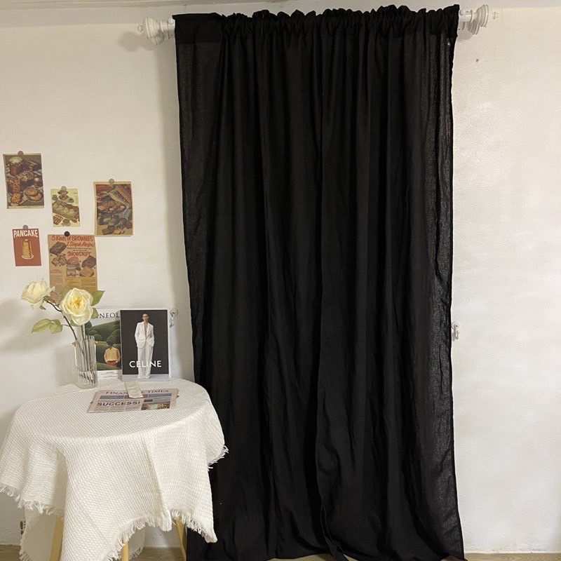 ผ้าม่านผ้าฝ้ายมินิมอลสีดำ แต่งมินิมอลโทนดาร์คแบบเก๋ๆ เย็บแบบไม่มีเชิง สามารถใช้ได้ทั้งหน้าต่างและประตู - รูปที่ 3