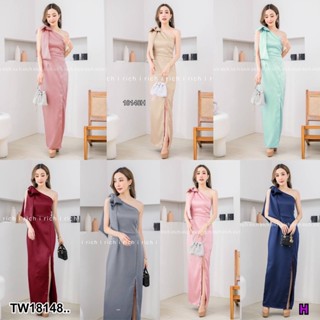 18148 แม็กซี่เดรสไหล่เบี่ยง โบว์ใหญ่ Maxi dress, off shoulder, big bow