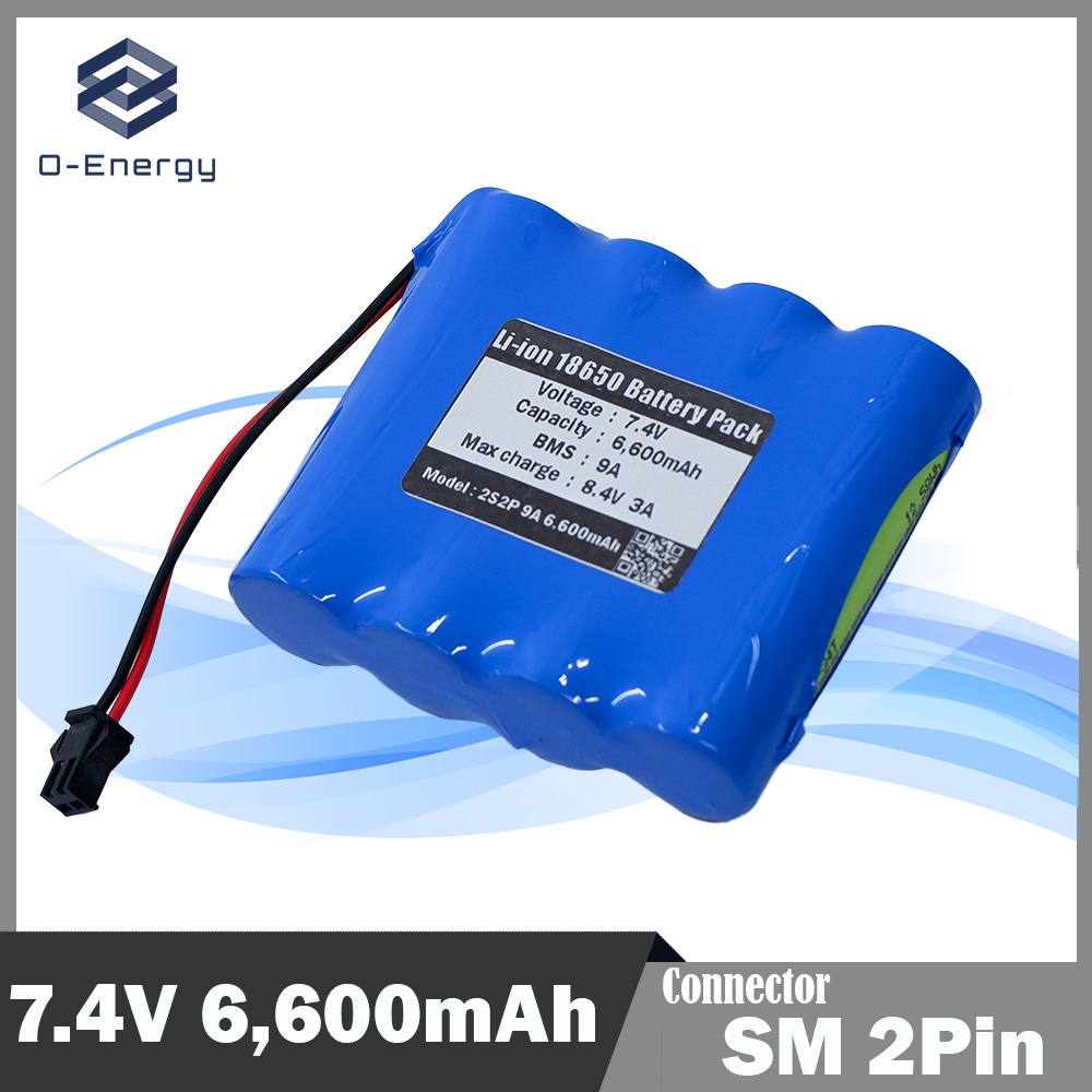 ถ่านชาร์จ Li-ion 18650 7.4V ความจุ 6,400mAh แท้100% แบบแพคมีวงจรป้องกัน / SM Plug