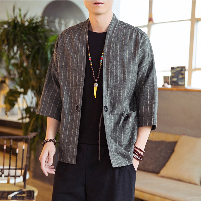 Japanese Kimono Cardigan Men Kimono Traditional Yukata Fashion Cotton Kimono Casual Shirt Jacket Linen Fabric Coat Asian #4
