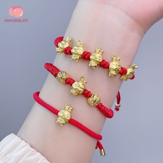 สร้อยข้อมือเชือกถัก จี้กระต่ายนําโชค สีแดง สามารถปรับได้ เหมาะกับของขวัญปีใหม่ และงานเทศกาลจีน เครื่องประดับ สําหรับผู้หญิง