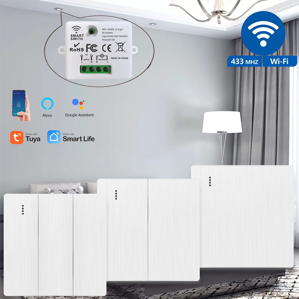 Tuya สวิตช์ไฟ WIFI RF โมดูลรีเลย์ตั้งเวลา 110V 220V ปุ่มกดสวิตช์ไร้สาย สําหรับ Alexa Google