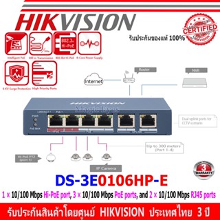 HIKVISION DS-3E0106HP-E. 4-Port 100 Mbps Long-Range Unmanaged PoE Switch