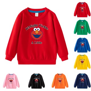 เสื้อกันหนาว แขนยาว ผ้าฝ้าย ลายการ์ตูน Sesame Street 8 สี สําหรับเด็ก EEA018