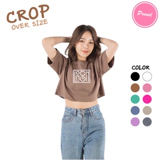 เสื้อครอป CROP London ลอนดอน อักษร คอกลม เอวลอย แขนสั้น สำหรับสาวๆ น่ารัก เอิร์ทโทน ผ้า COTTON 100%