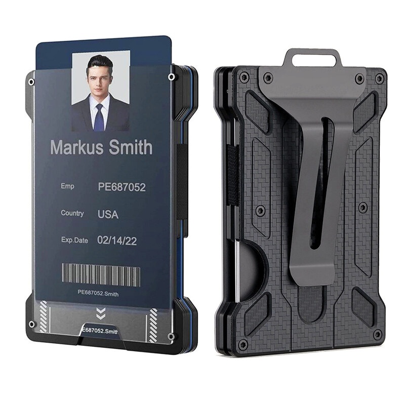 US Mechanical สไตล์ Minimalist กระเป๋าสตางค์สําหรับชายอลูมิเนียมผู้ถือบัตรเครดิตคลิปเงิน ID Badge หน้าต่าง RFID Blocking คาร์บอนไฟเบอร์กระเป๋าสตางค์โลหะ