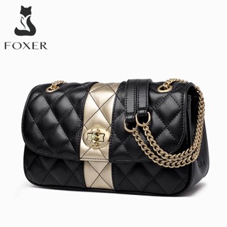 FOXER Women Crossbody Shoulder Bag Diamond Lattice Handbag Lady Purse Split Leather Chain Strap Messenger Bag Valentine