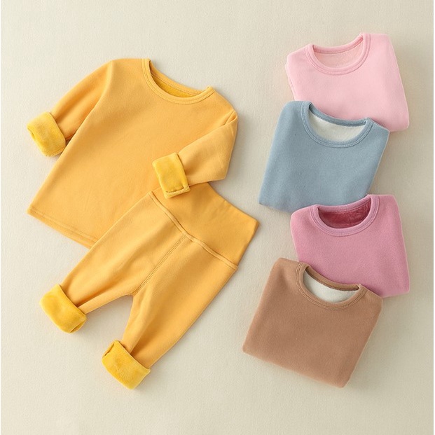 (เซ็ต2ชิ้น) BABY ลองจอนเด็ก fleece ผ้าฟลีซ บุขนด้านใน เสื้อกันหนาวเด็ก กางเกงกันหนาวเด็ก