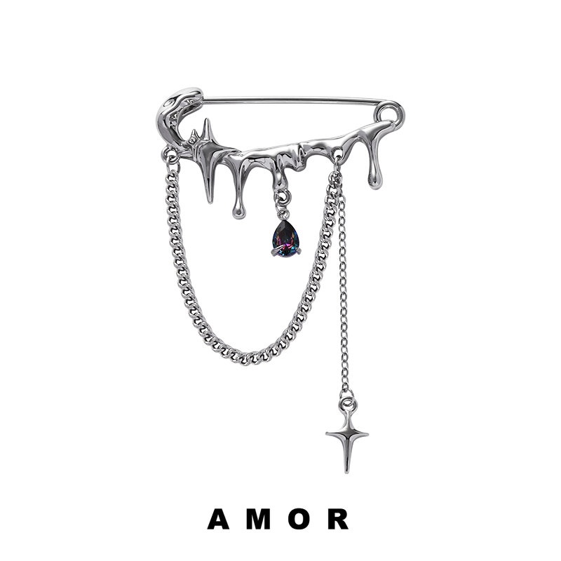 Korean fashion hip-hop silver starry brooch