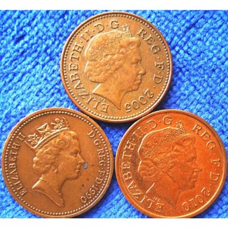 เหรียญ​ต่างประเทศ​ อังกฤษ​ UK, ชุด ​1 Penny​3แบบ​3Portrait, ใช้แล้ว, # 588